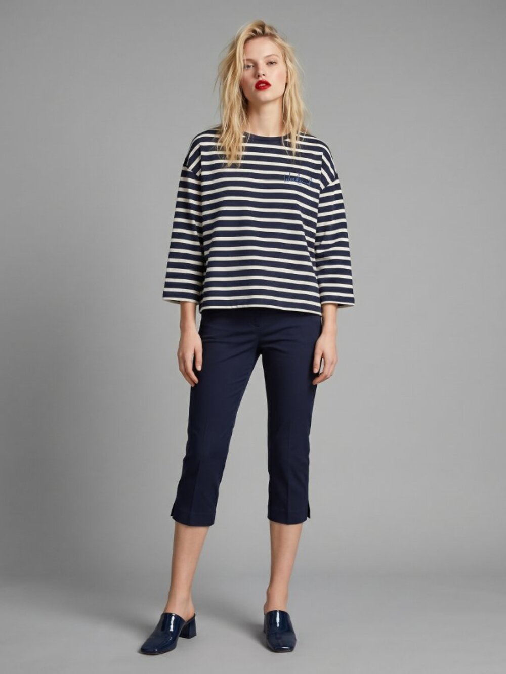 Max Mara Weekend Navy White Striped Cotton Knit Top M